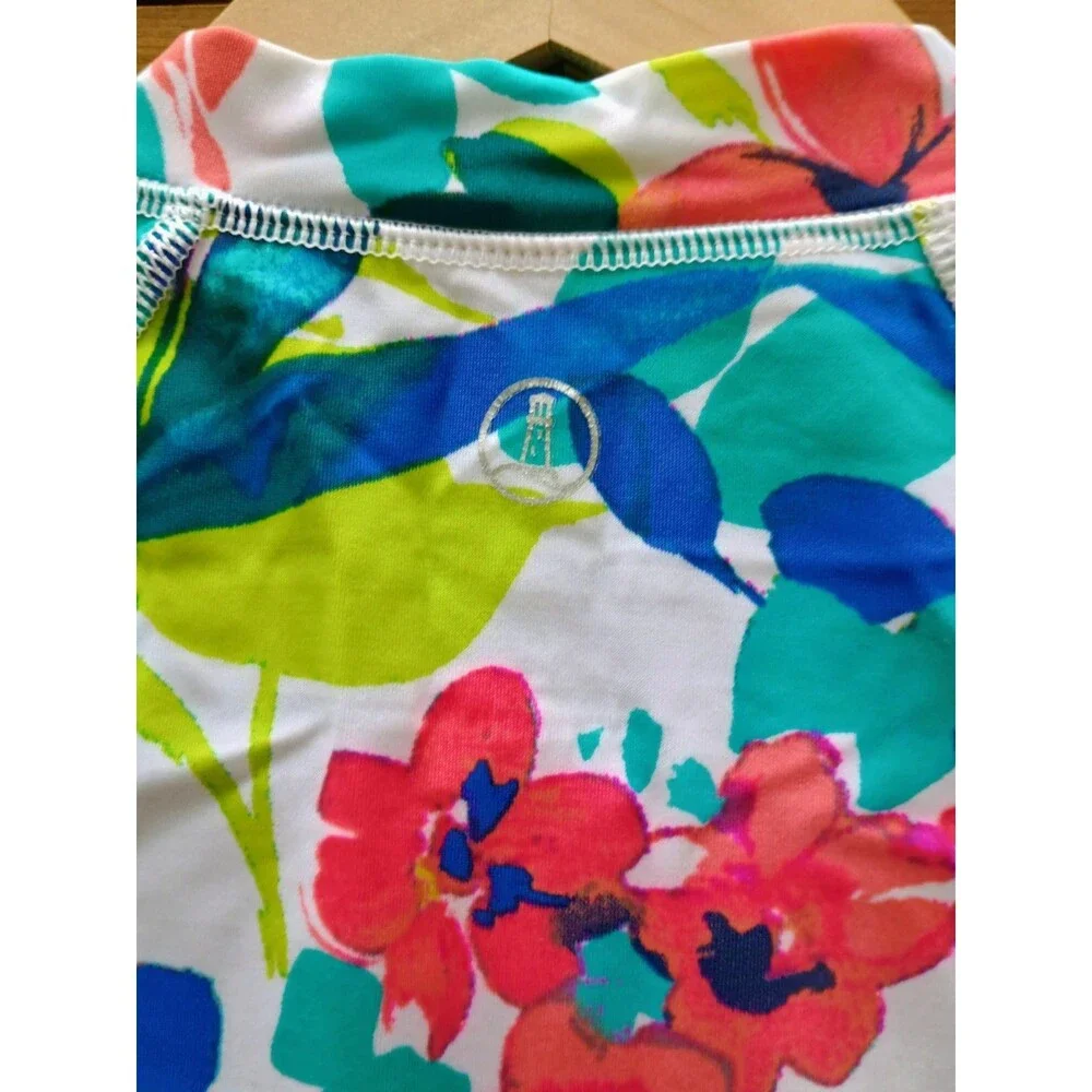 Lands' End Medium Multi Color Floral Rash gaurd Full Zip short sleeve Excellent